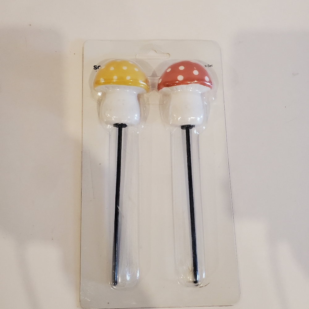 Sonoma Mini Garden Stake Set 2 Polka Dot  Mushrooms Farmhouse All Weather 8"